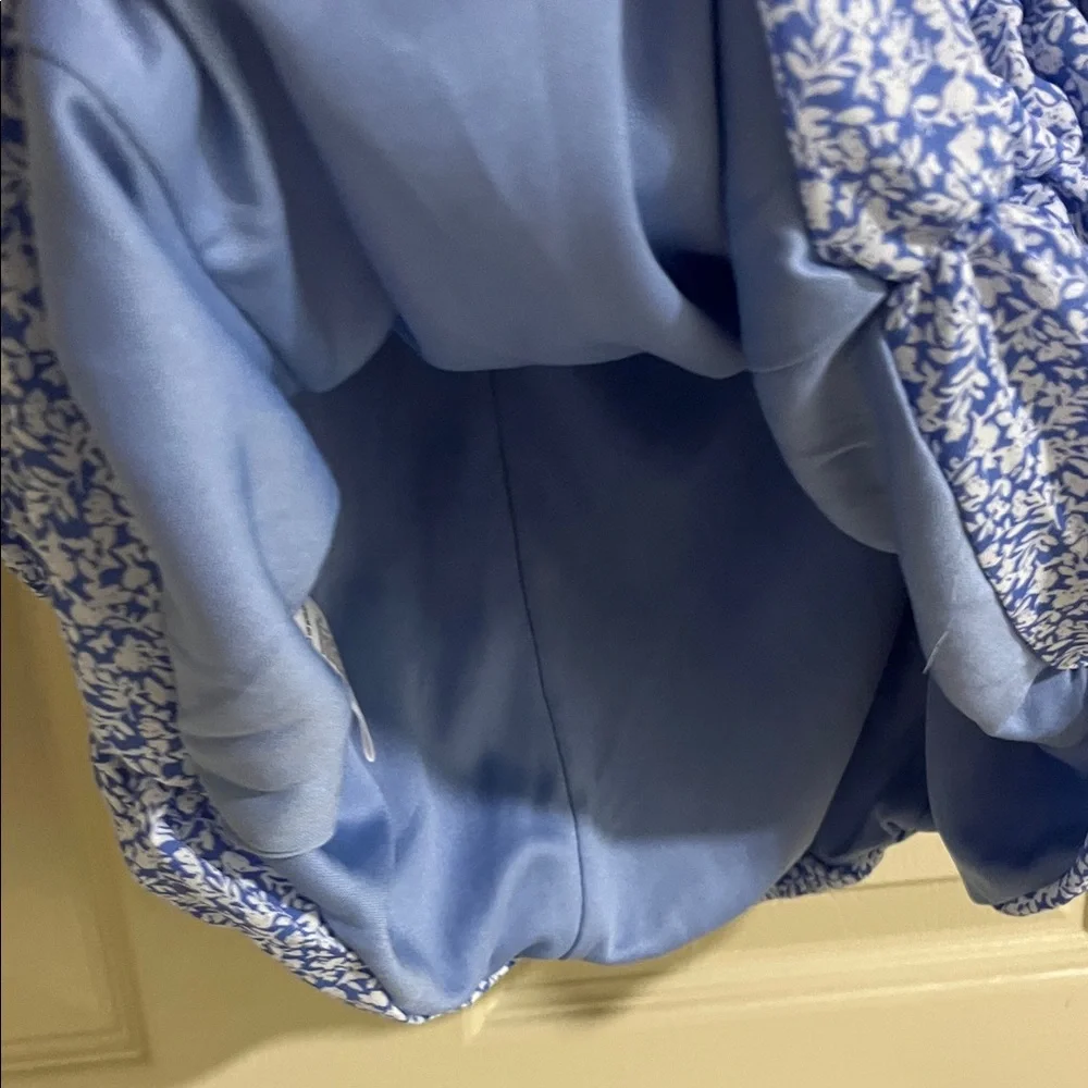 Elegant Blue Floral Ruched Mini Dress CE007 - Picture 6 of 11